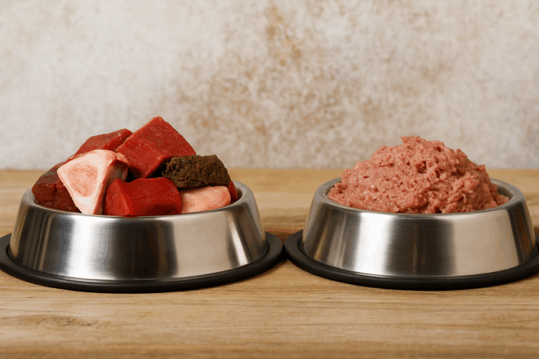 Hondenvoer op houten ondergrond